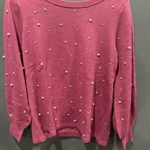 Dennis Basso Pink Sweater with Pearl Details